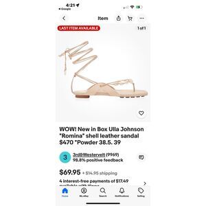 Ulla Johnson "Romina" shell leather sandal in "Powder Size 39/9